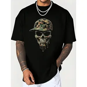 Black Camo Graphic T-Shirt for Men | Unisex Casual Crew Neck | Lightweight Soft Knit Breathable Sweat Wicking | Machine Washable for Spring Summer Fall & Halloween | Everyday Top