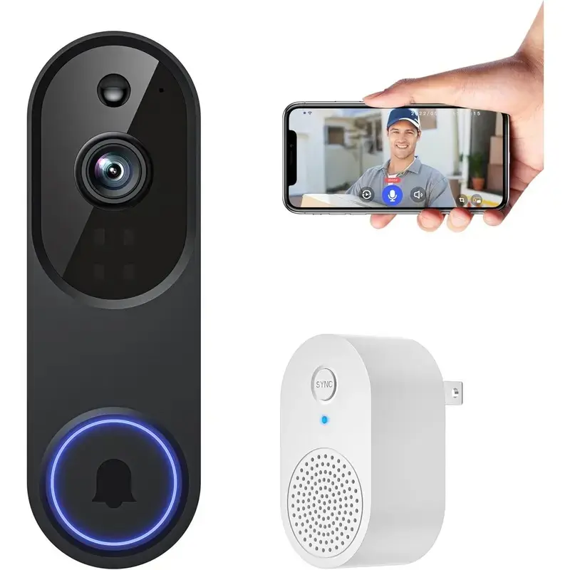 1080p Smart Video Doorbell Camera Wireless, Doorbell Receiver Included, Live View, AI Human Detection, 2.4G WiFi, Night Vision, Cloud Storage, Battery Powered, Indoor Outdoor Surveillance