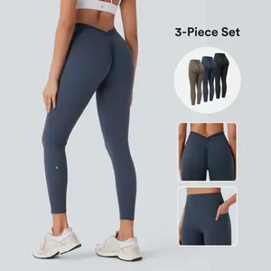 Halara 3-Piece UltraSculpt High Waisted Tummy Control Butt Lifting Ruched Pocket Shaping Yoga Leggings Set