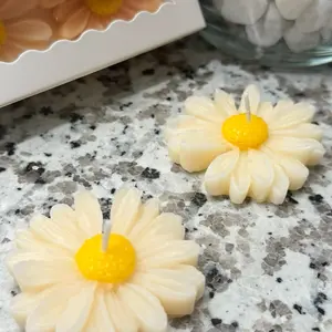 Set of 2 Daisy-Shaped Soy Wax Candles | Handmade Scented Gift Box
