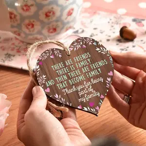 Wooden Heart Decorative Hanging Piece, Friends That Become Family Gift, Leaf Accents, Home Wall Decoration, Cozy Room Decor, Heart Shaped Decor
