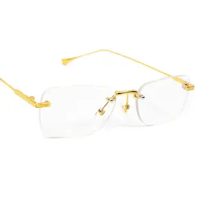 Vintage Gold Frame Rimless Luxury Men's Hip Hop Clear Lens Retro Fashion Glasses TSV Jewelers TSV