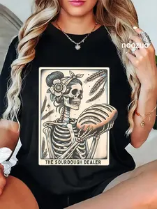 100% Cotton Sourdough Bread Tarot Card Skeleton Homemaker Baking T-Shirt