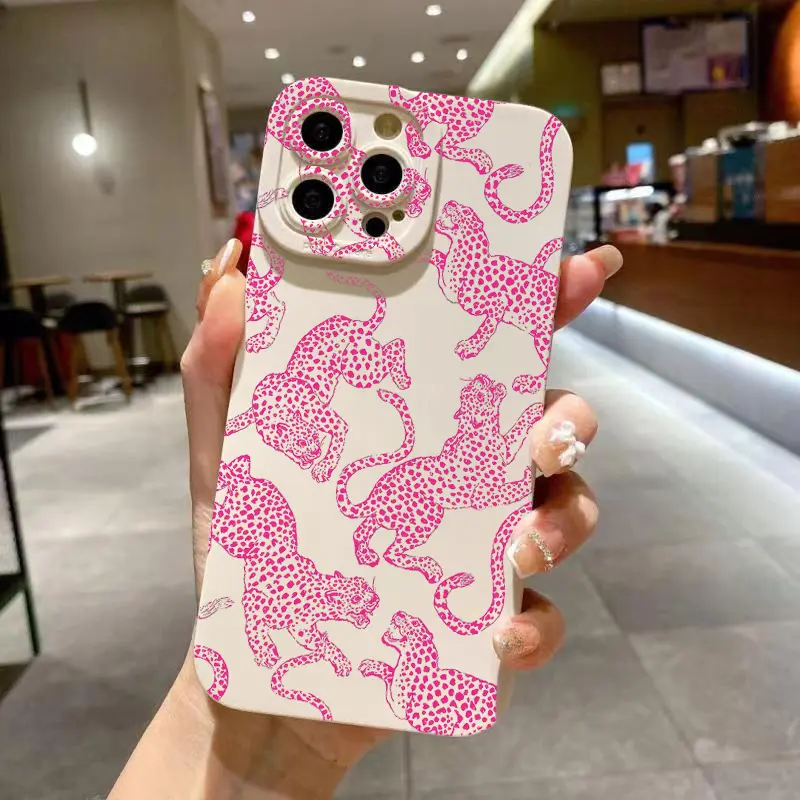 Pink leopard print phone case, shockproof soft silicone protective cover, suitable for iPhone 17/16/15/14/13/12/11/X/XS/XSMAX/16E/12.13MINI, a great gift choice for friends, family, or yourself for holidays., Accessories, Smartphone, Cellphone, Handheld s