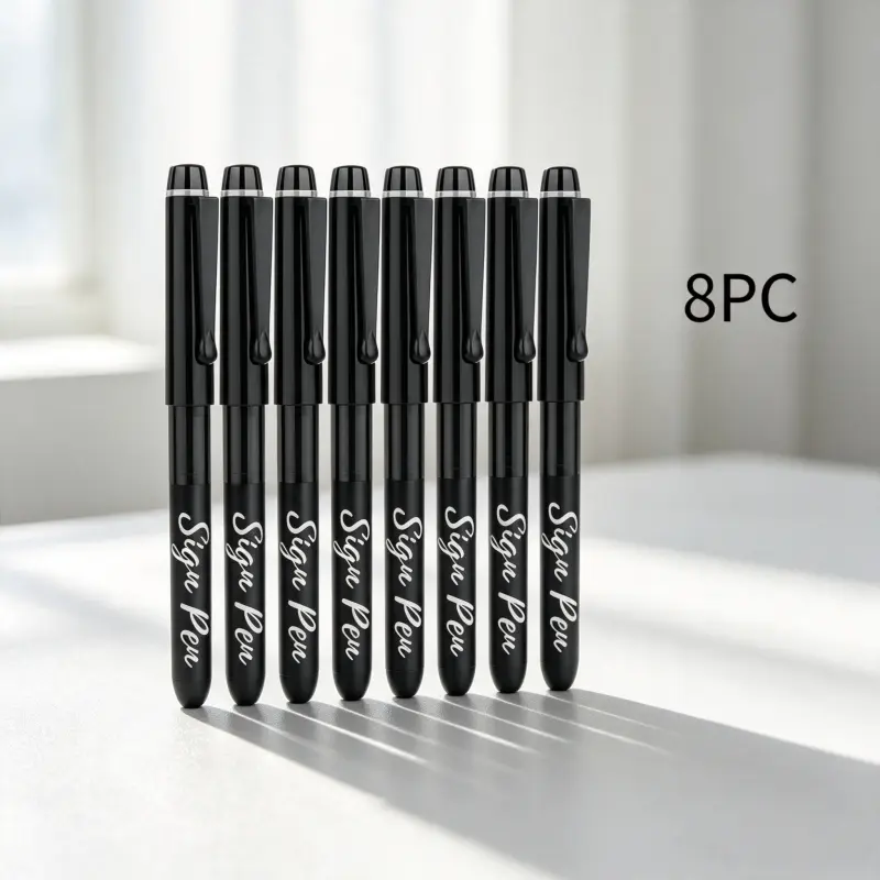 8-Pack Fineliner Marker Pens, 1.0mm Tip, Black Quick-Dry Liquid Ink Sign Pens for Smooth Daily Writing, Office Stationery Supplies