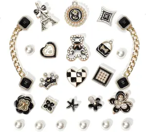 Black Bling Shoe Charms for Women, Sparkling Rhinestone Decorations, Girly Metal Chains for Clog Sandals, DIY Jewelry Accessories, Favors