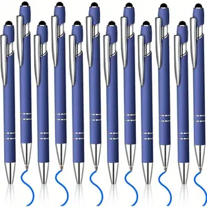 12pcs Blue Ink Ballpoint Pen with Stylus Tip, 1.0mm Metal Pen Stylus Pen for Touch Screens, 2in 1 Thank You Pen Gift for Friends, Colleagues, Coworker, Office, Family.