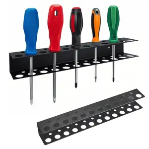 Screwdriver and Drill Bit Storage Rack, Garage Tool Storage, 23 Hole Wall Mounted Holder, Powder Coated Garage Work Area Organizer, Space Saving Shelf
