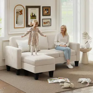 Sectional Sofa, L Shaped Couch, with Reversible Chaise or Ottoman, Cream White