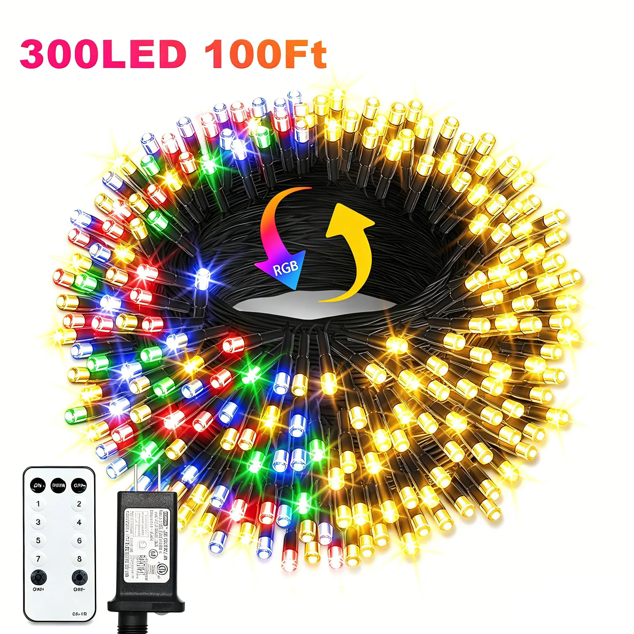 DREAMLAND 300LED 100FT Outdoor LED String Lights - Remote Control, 8 Modes, Timer, Waterproof Colored Fairy Lights, Color Changing & Decorative Holiday Lighting for Christmas Decor, Parties, Color Changing Holiday Lighting campingessentials