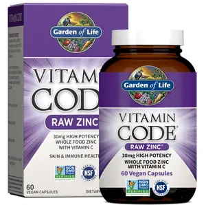 Garden of Life Zinc Supplements 30mg High Potency Raw Zinc and Vitamin C Multimineral Supplement, Vitamin Code Vitamins Trace Minerals & Probiotics for Skin Health & Immune Support, 60 Vegan Capsules
