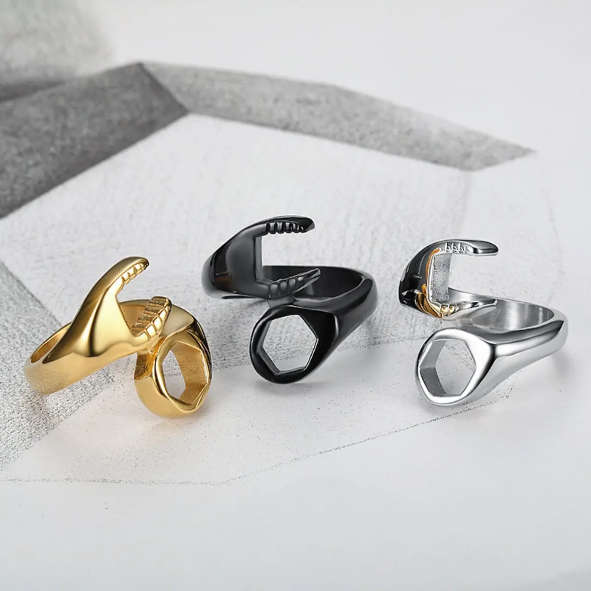 Classic Fashion Style Wrench Pattern Exquisite Stainless Steel Men's Ring Creative Retro Daily Casual Wear Jewelry Gift