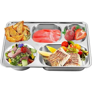 Stainless Steel Meal Tray, Four-Compartment Deep Bowl, Large Capacity, Ideal for Cafeteria, Durable and Easy to Clean