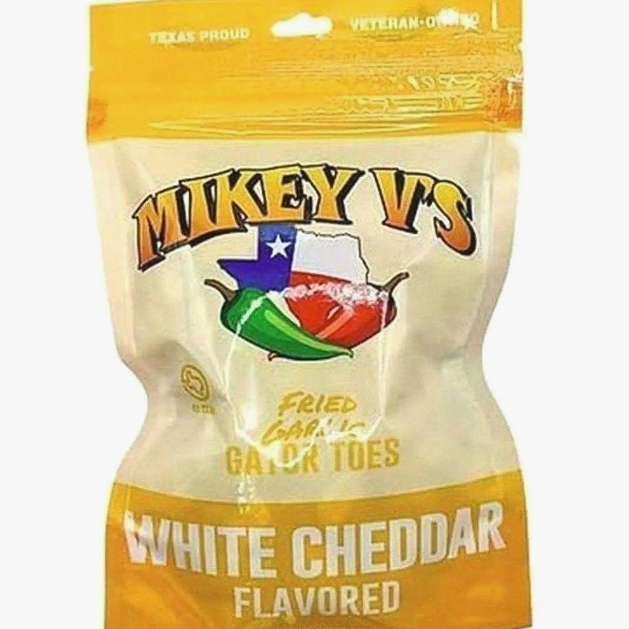 Mikey V's White Cheddar Gator Toes, Deep Fried Garlic Snacks 3.9oz.
