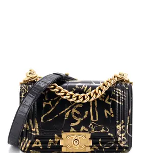 Pre-owned CHANEL Leather Shoulder Bags Boy Flap Bag Graffiti Crocodile Embossed Calfskin Small by Rebag