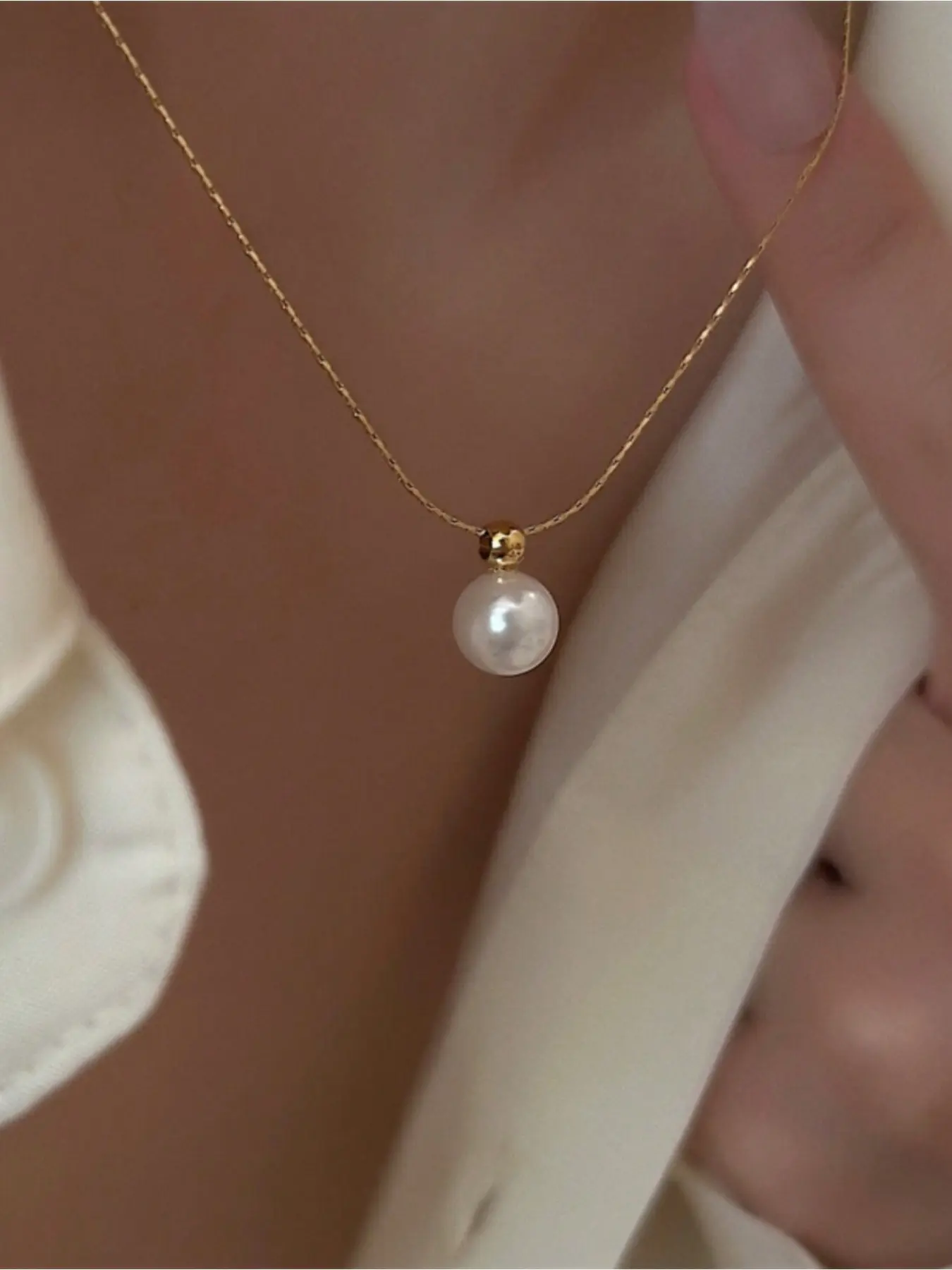 1pc Women's Fashionable Faux Pearl Pendant Stainless Steel Necklace, Suitable For Everyday Wear, Dainty Pearls Necklace, Dangling Pearl Necklace, Faux Pearl Jewelry