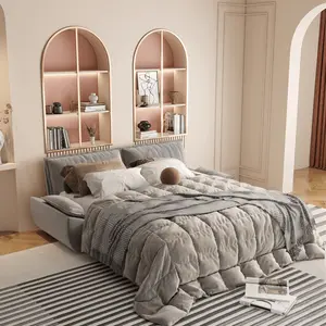 73.2" Queen Size 3-in-1 Convertible Sleeper Sofa Bed, Multi-Functional Velvet Fabric Loveseat, Grey Indoor Furniture, Queen Size Bed