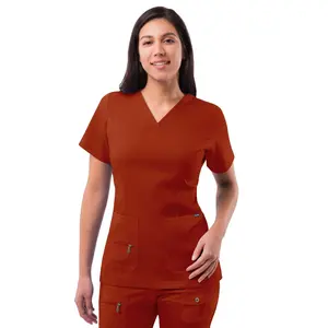 Elevated V-Neck Scrub Top by Adar XXS-3XL  / Red Ochre