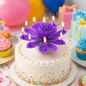 Music Blossoms Birthday Candle, Flower-Shaped Cake Candle — Suitable for birthday parties, graduation celebrations, weddings — Purple