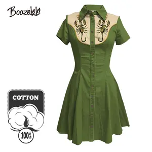Boozelele Women's Western Scorpion and Cactus 100% Cotton Dress Button-down Dress Short Sleeves 2026 Spring & Summer Outfits, Casual Dress, Western Outfits, Easter, Cowgirl