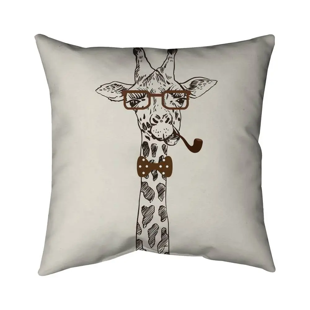 Begin Home Decor 5541-1616-AN59 16 x 16 in. Funny Giraffe Pipe Pillow - Animal Bedroom Decor Pillow