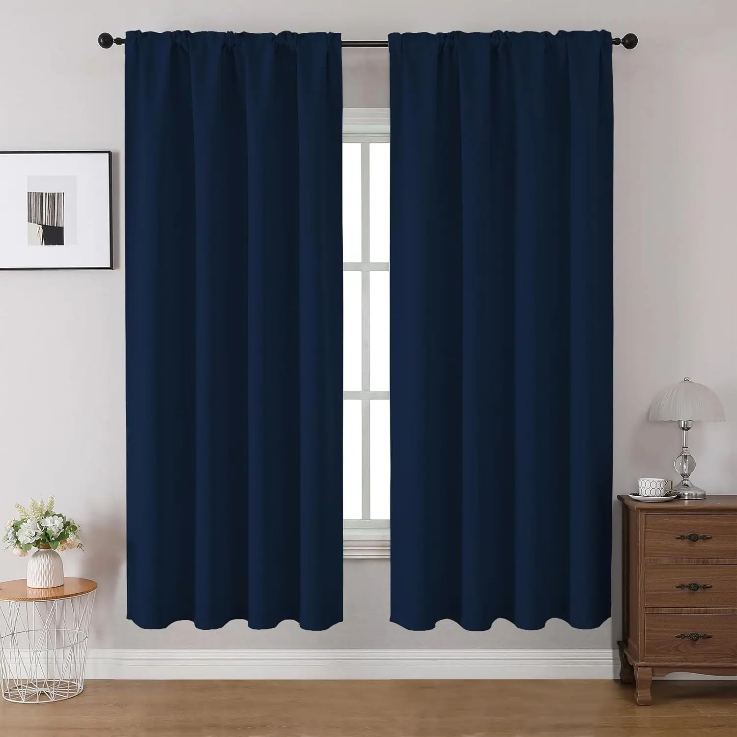Navy Blue Blackout Curtains 63 Inches, Thermal Insulated Noise Reducing Rod Pocket Drak Blue Window Drapes for Bedroom & Living Room(52x63 Inch, 2 Panels)