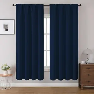 Navy Blue Blackout Curtains 63 Inches, Thermal Insulated Noise Reducing Rod Pocket Drak Blue Window Drapes for Bedroom & Living Room(52x63 Inch, 2 Panels)