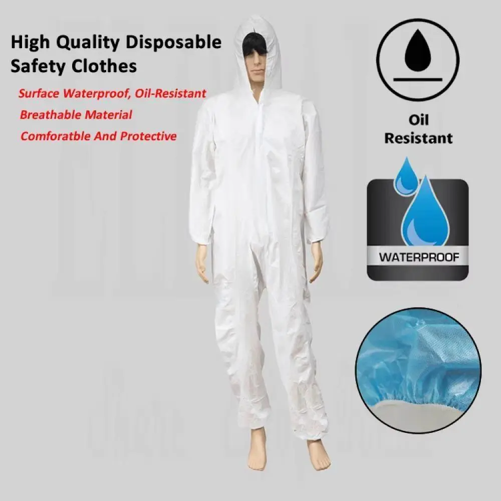 Unisex Disposable Coverall Suit, Non-Woven Hooded Workwear for Painting & Lab Use, Breathable, Dustproof, Water & Oil-Resistant