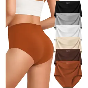 Kalapa Womens Underwear Seamless Full Coverage Breathable Briefs No Show Silky Stretch High Waisted Ladies Panties 6 Pack