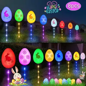 Solar Easter Egg Stake Lights 8-Pack – Waterproof Outdoor Easter Yard Decorations, Lighted Lawn & Garden Pathway Lights