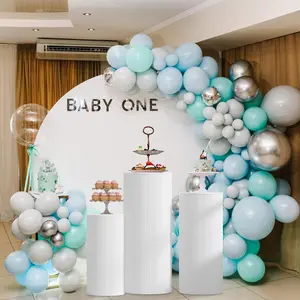 Cylinder Pedestal Stands for Parties 3Pcs Round Cylinder Stand for Decoration Metal Fluted Pedestal Display Plinth Pillars for Wedding Birthday Party Backdrop Decor, White