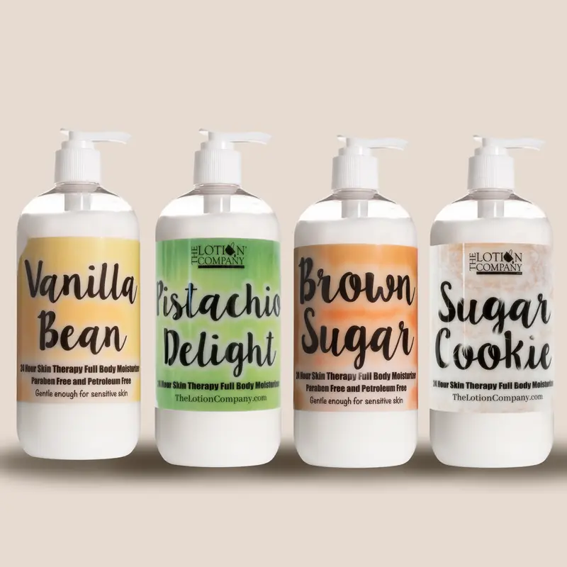 Gourmand Favorites 4 pack (Vanilla Bean, Pistachio Delight, Brown Sugar, Sugar Cookie) 16 ounces – The Lotion Company Full Body Moisturizers