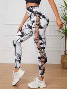 Women's Sporty Seamless Yoga Pants, Tie-Dye Side Cutout Design, Fashionable Fitness Wear, Trendy Women's Workout Bottoms All Seasons, Gym Legging, Breathable Fitness Leggings