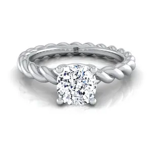 The Maggie Twisted Solitaire Engagement Ring Setting for Cushion Diamonds in Platinum