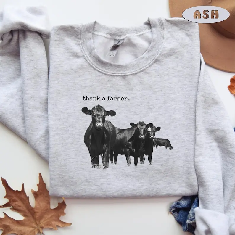 Thank A Farmer Graphic Sweatshirt, Thank A Farmer Sweater, Support Local Farmers Crewneck, Agriculture Sweatshirt, Western Cow Sweatshirt