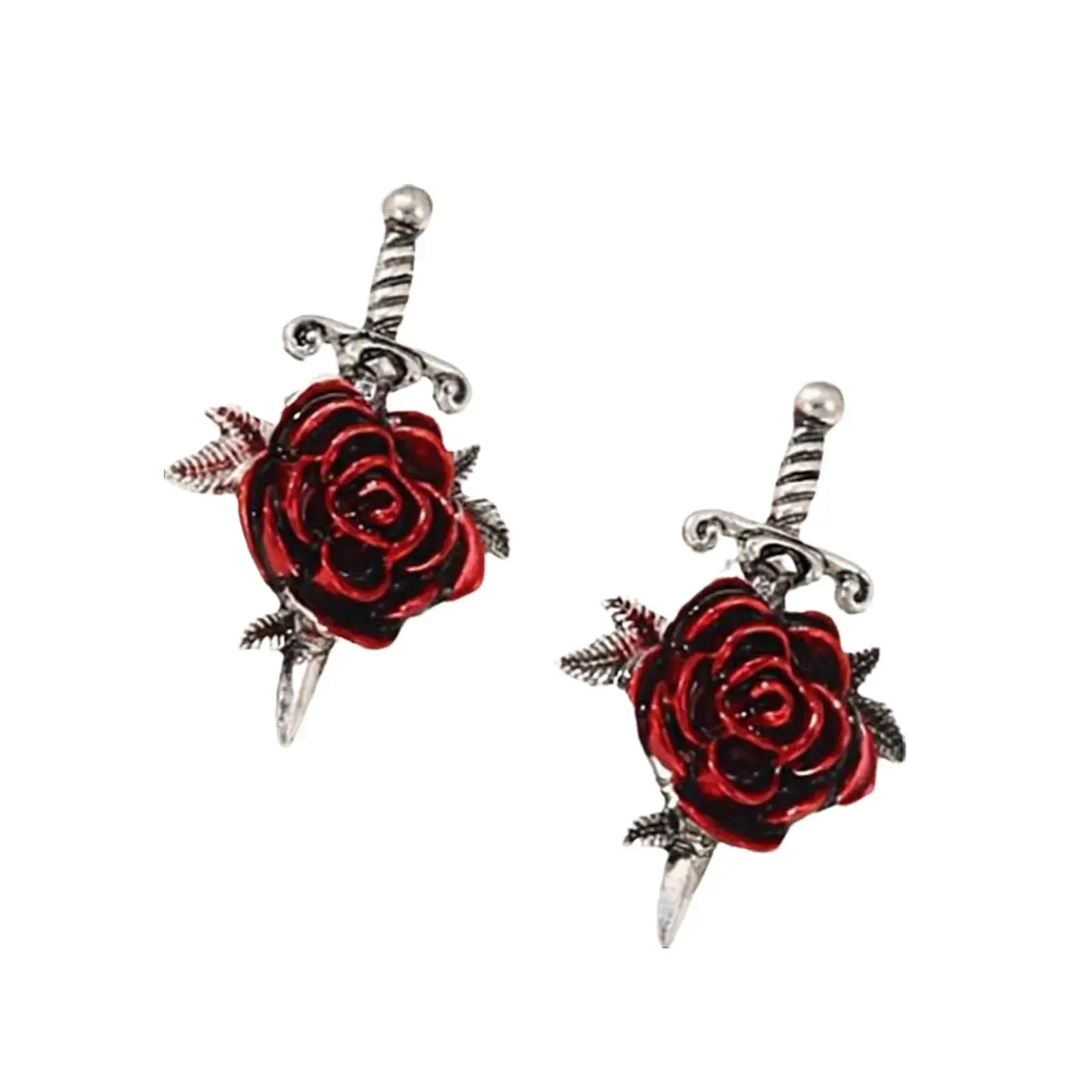 Punk Dark Gothic Style Red Rose Cross Earrings, Fashionable Accessories, Retro Creative Artificial Gemstone Jewelry