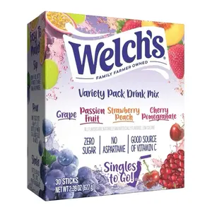 Welch Variety Pack Drink Mix 30 Sticks- Grape, Passion Fruit, Strawberry Peach, & Cherry Pomegranate