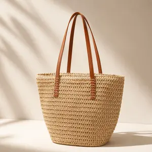 Trendy New Large Capacity Straw Woven Beach Bag for Women, Fashionable Korean Style Summer Vacation Shoulder Tote, Versatile Top-Handle Handbag, Spacious Casual Seaside Holiday Travel Purse, Chic Boho Cottagecore Aesthetic Satchel Gift for Her