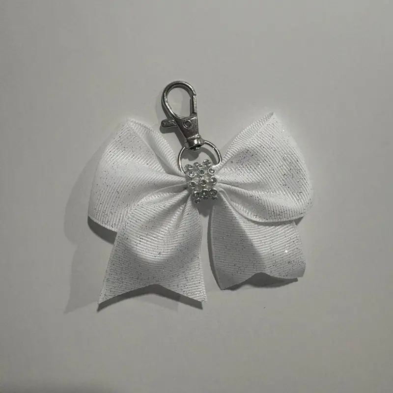 Bow Keychain - White Bow with Clasp and Decorative Element