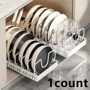 Kitchen Pot Storage Organizing Rack, 1 Count Pull Out Kitchen Pot Organizer, Kitchen Dish Storage Rack, Home Organizer for Kitchen, Home Supplies, Dish Drying Organiser