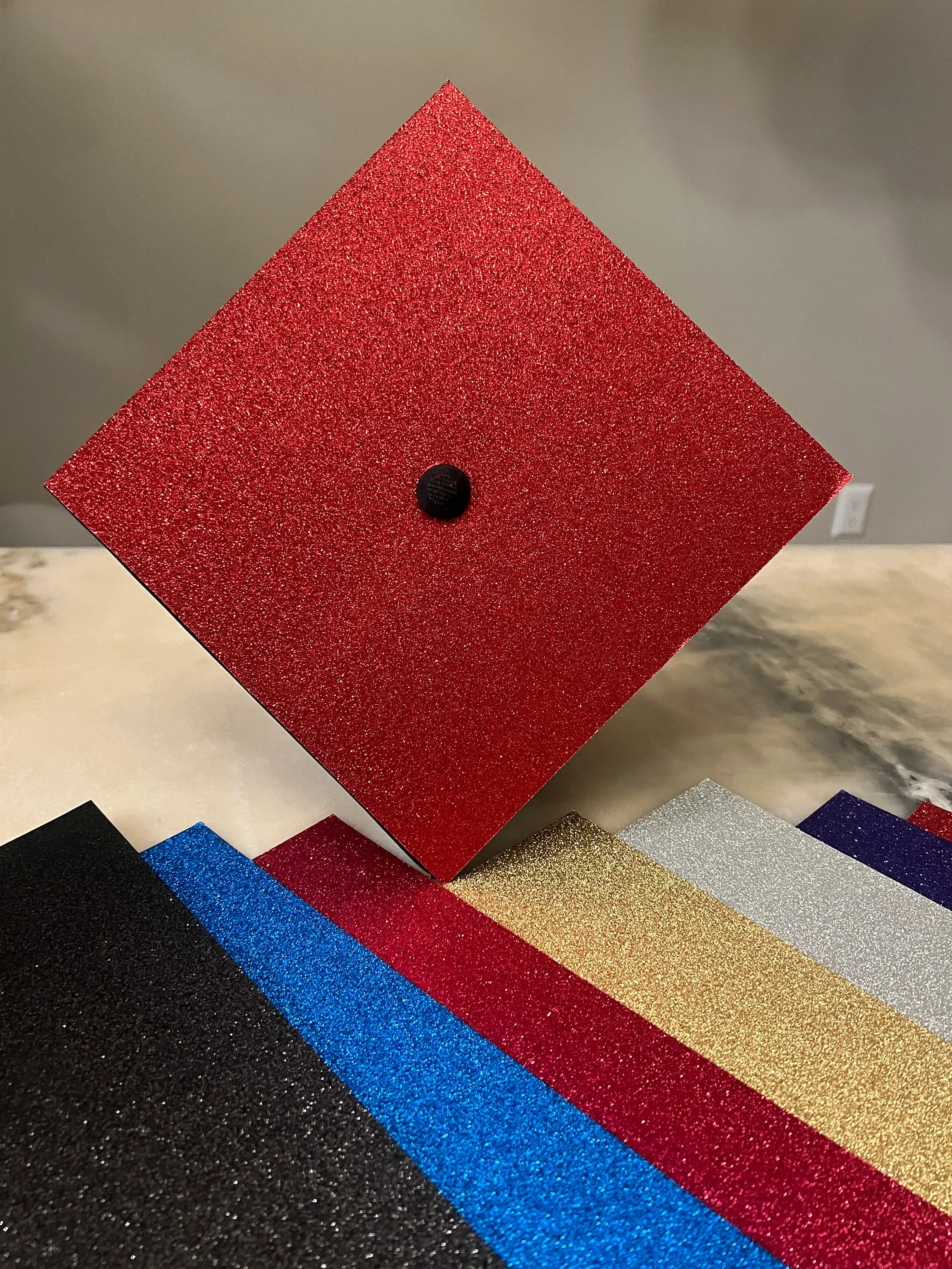 DreamyEssentials Customizable Glitter Graduation Cap Topper, Blank Base with Pre-cut Tassel Hole, DIY Grad Topper, Plain Glitter Grad Cap Topper
