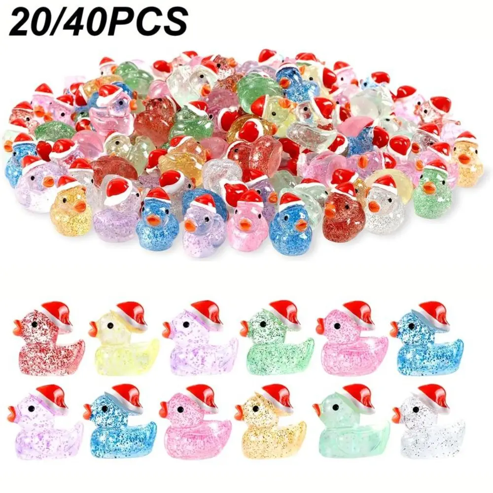 20-Piece Mini Resin Duck Ornament Set, Colorful Collectibles with Glitter Finish for Party Favors & Festive Home Decoration, Gift, Multi-Color