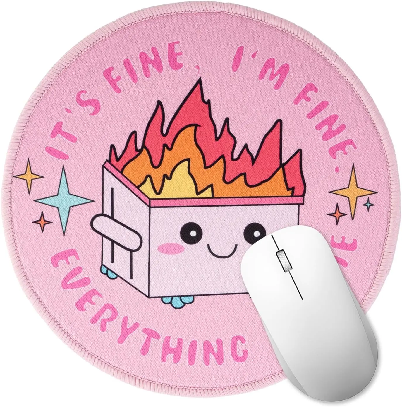 Cute Printed Dumpster on Fire Round Synthetic Mouse Pad (7.87x7.87x0.12in) with Durable Stitched Edges, Non-Slip Rubber Base, Office Decor for Laptop Gaming & Office Desk Accessories
