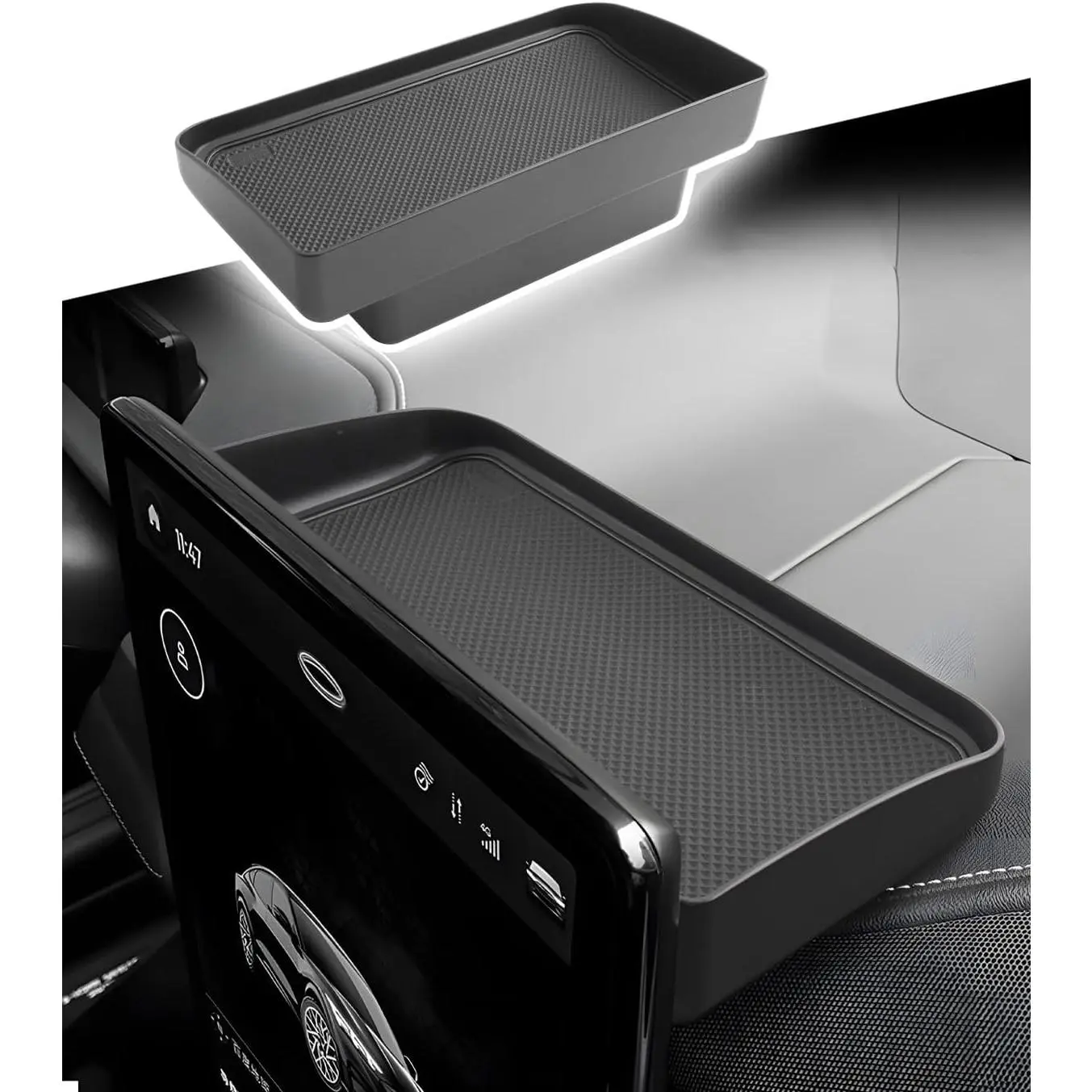 Plastic Dashboard Organizer Tray - Custom Fit Exact Shape ABS Plastic for 2023-2026 Ford Mustang Mach-E, All Seasons Center Console Storage Tray Behind 15.5in Screen, Non-Destructive Installation No Screws Required Interior Accessory