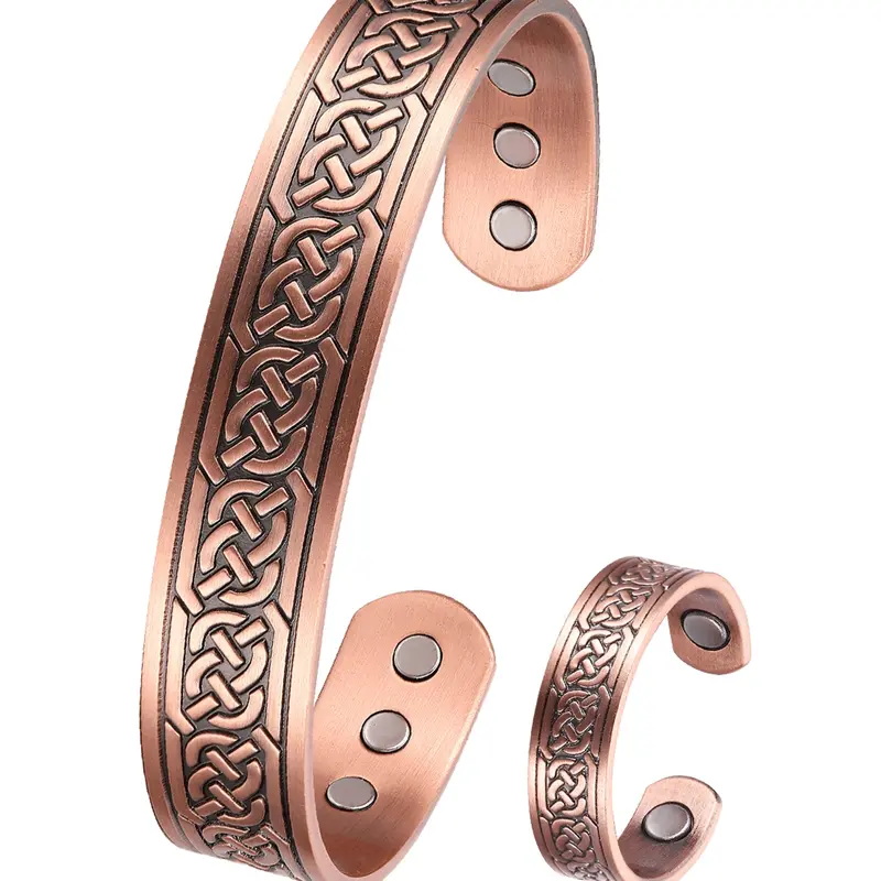 Men's Magnetic Copper Bracelet Ring Set, Adjustable Celtic Design, Natural Anti-Inflammatory Jewelry, Ideal Christmas Gift Bracelets Set