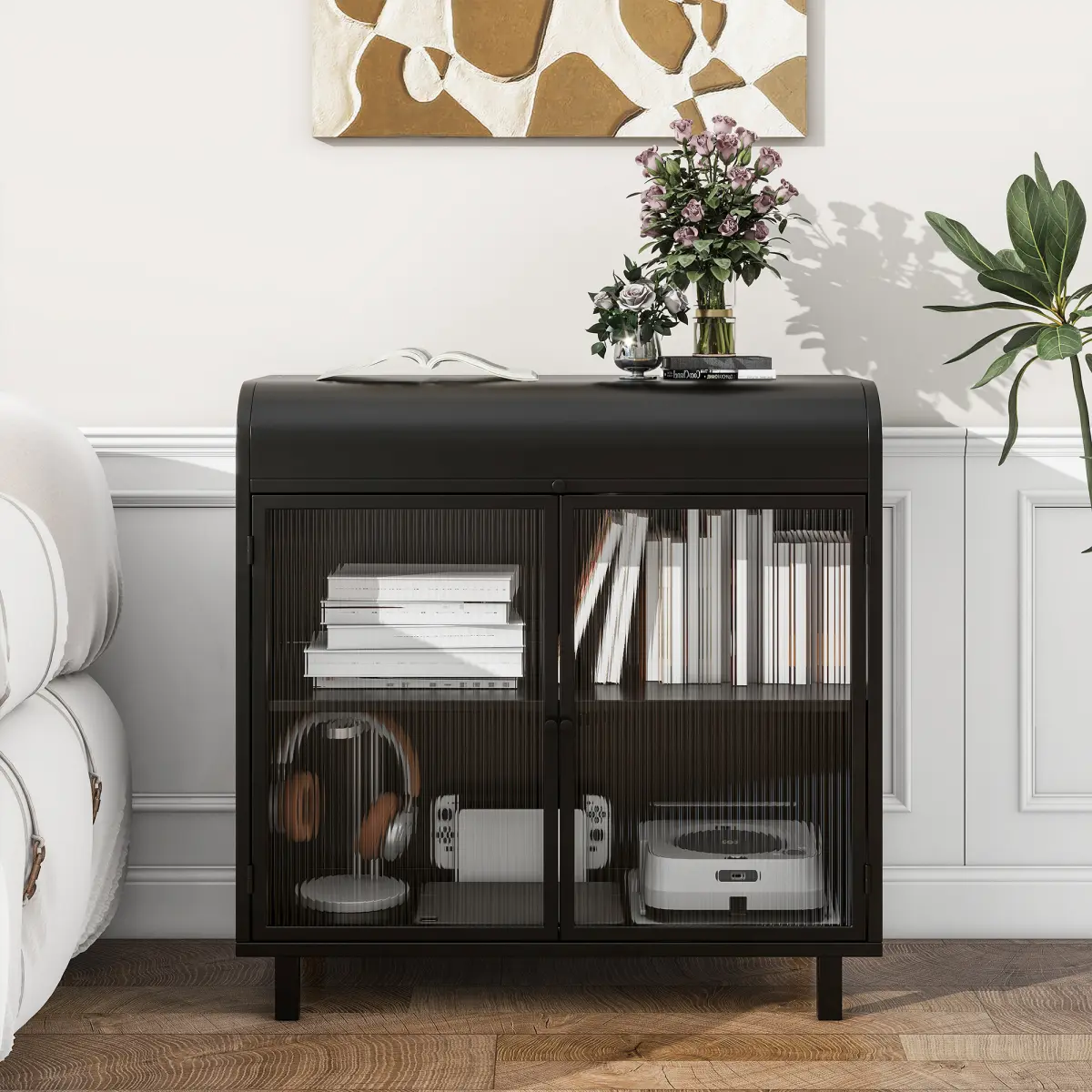 [Fahuac] Buffet Cabinet - High-Capacity Dustproof Easy-Install Glass-Top Compartmentalized Sideboard with Tempered Glass Doors, Steel Frame, Flip Top, 2-Tier Multi-Tier Rack, for Kitchen, Living Room, Dustproof Sideboards, Easy-Install Sideboards