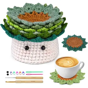 Crochet Kit for Beginners, 6 count Coasters Crochet Starter Kit  Pot, Knitting Supplies Kit with Step-by-Step Video Tutorials, Crochet Yarn for Adults DIY Present