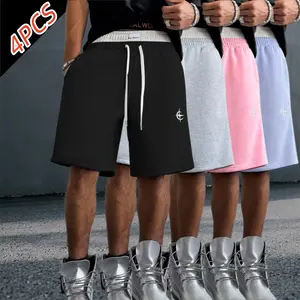 4-pack color-block casual sweat shorts with a simple, versatile design, elastic drawstring for adjustable fit, soft, skin-friendly, breathable fabric, loose straight cut that flatters any body type—men’s everyday casual athletic shorts. Men's