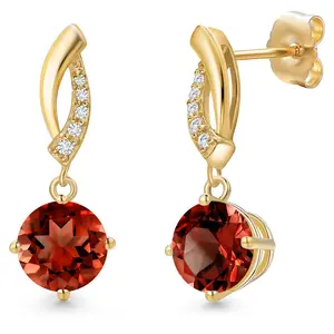 Gem Stone King 14K Yellow Gold Gemstone Birthstone and Lab Grown Diamond Dangle Earrings for Women | Round 7MM | Fine Jewelry Gift for Her Mom Women Wife