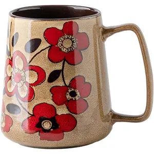 24oz Large Ceramic Coffee Mug with Big Handle, Handmade Kiln Glazed Large Coffee Mug  cup, Novelty Mug, Uneven Surface for Office and Home,Microwave and Dishwasher Safe (khaki)